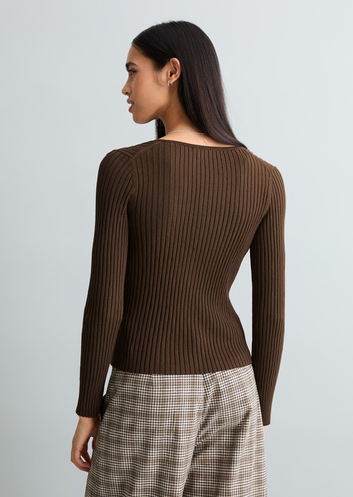 Rib knit cardigan slim — Hazelnut Brown