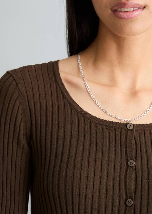 Rippstrick-Cardigan slim Hazelnut Brown in Detailansicht