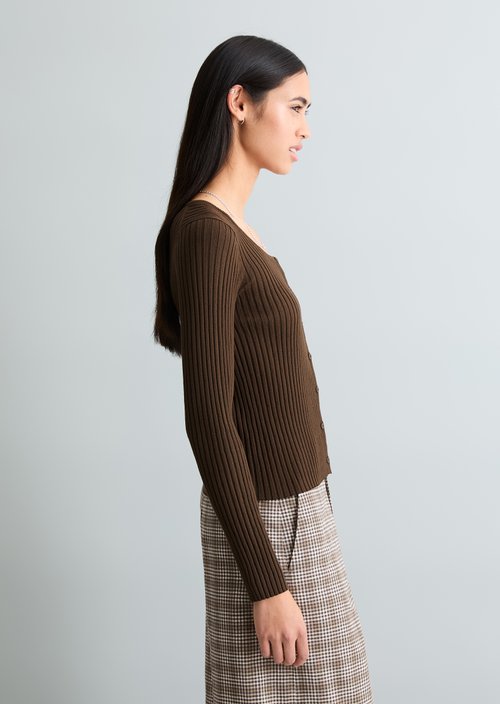 Rib knit cardigan slim — Hazelnut Brown