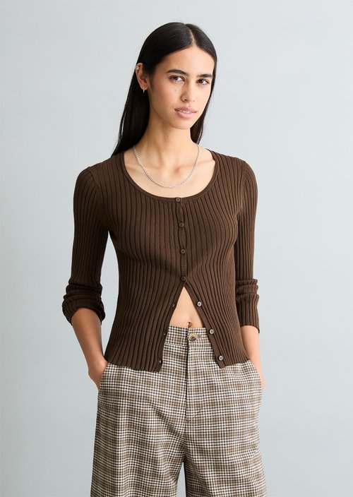 Rib knit cardigan slim — Hazelnut Brown