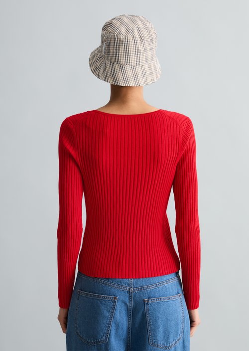 Rib knit cardigan slim — Carmine Red