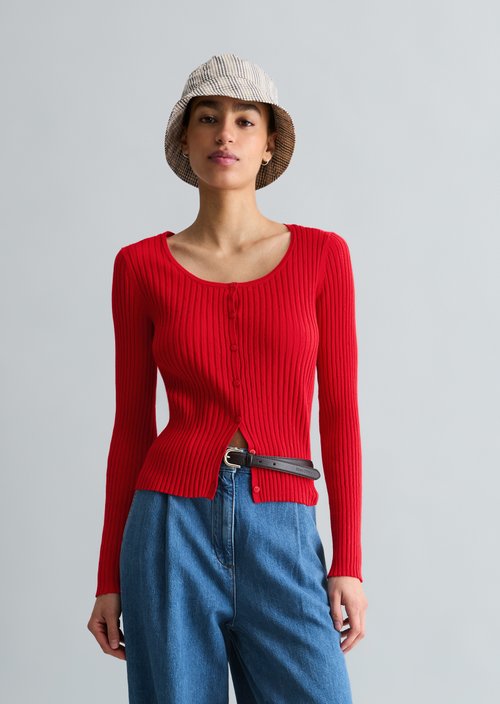 Rib knit cardigan slim — Carmine Red