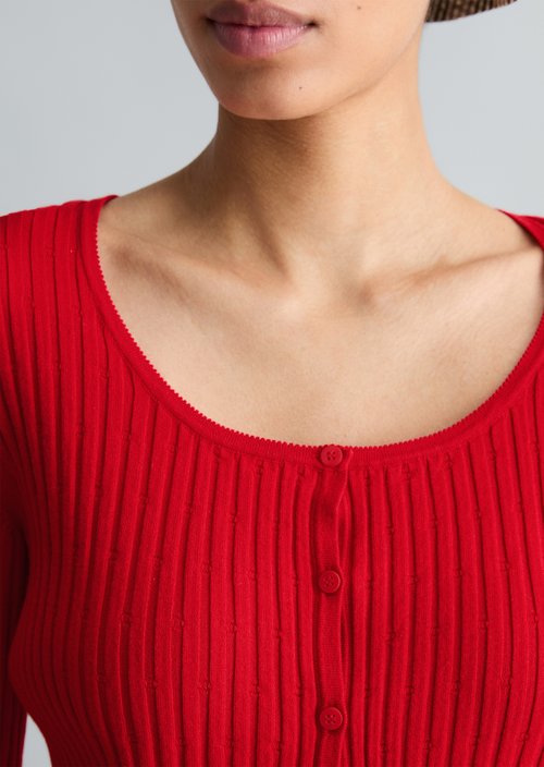 Rib knit cardigan slim — Carmine Red