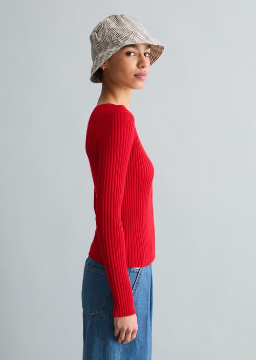 Rib knit cardigan slim — Carmine Red
