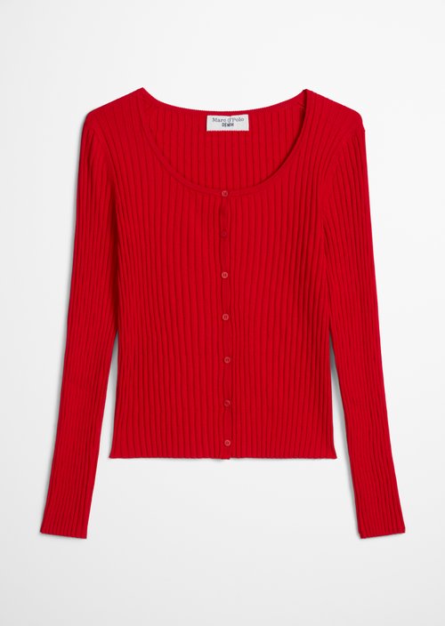Rib knit cardigan slim — Carmine Red