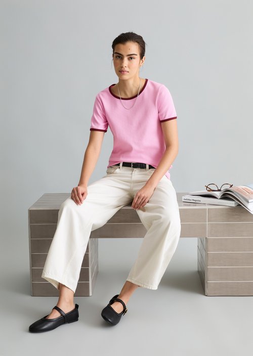 T-shirt with structure slim — Medium Pink