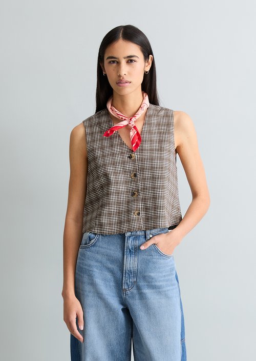 Checked vest regular — Dark Brown