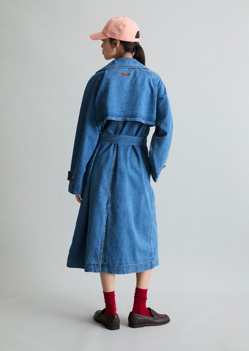 Relaxed denim trench coat — Medium Blue