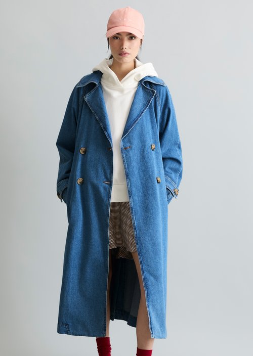 Relaxed denim trench coat — Medium Blue