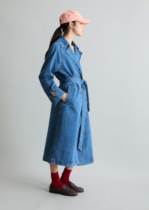 Relaxed denim trench coat — Medium Blue