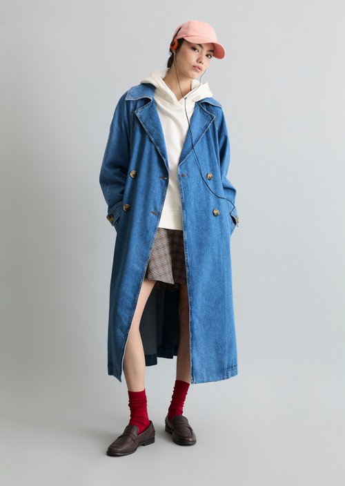 Relaxed denim trench coat — Medium Blue