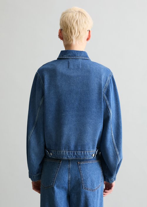 Cropped oversized denim jacket — Medium Blue (alternate view)