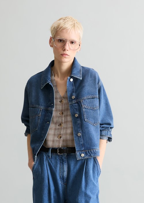 Cropped oversized denim jacket — Medium Blue