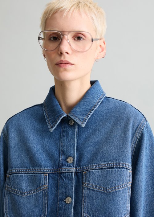 Cropped oversized denim jacket — Medium Blue