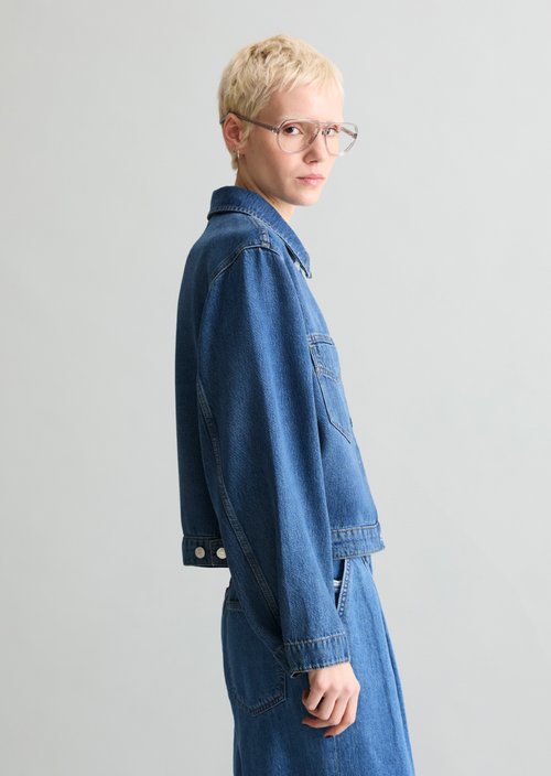 Cropped oversized denim jacket — Medium Blue