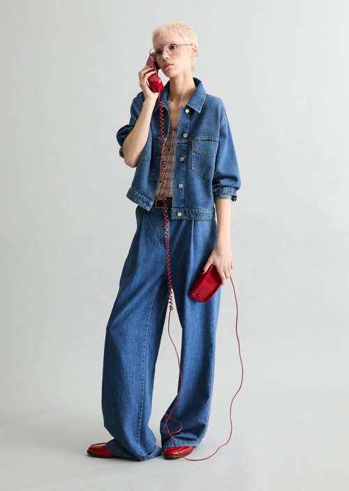 Cropped oversized denim jacket — Medium Blue