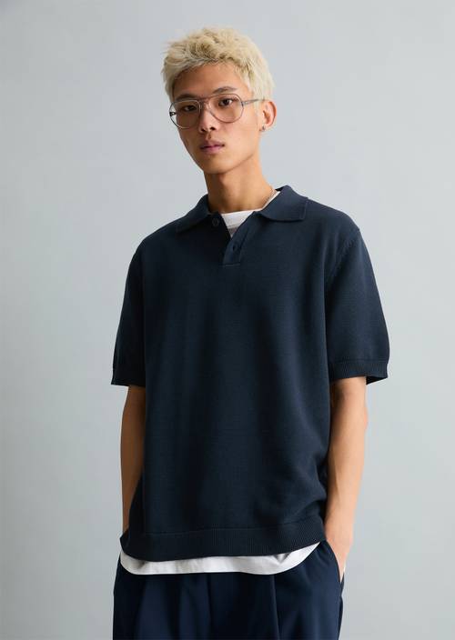 Regular knit polo shirt True Navy in front view