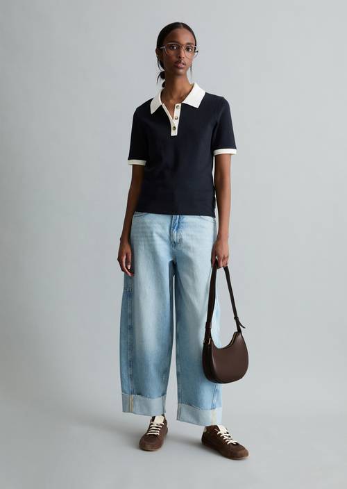 Polo structuré slim Dark Blue en vue de face