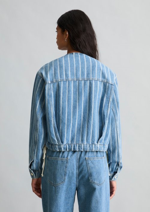 Boxy Striped Denim Jacket — Medium Blue (alternate view)