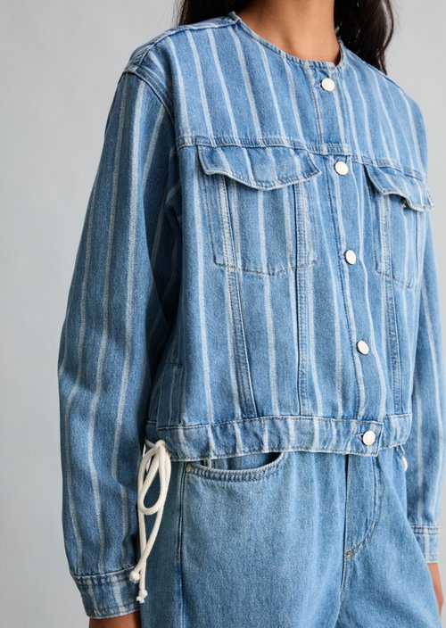 Boxy Striped Denim Jacket — Medium Blue