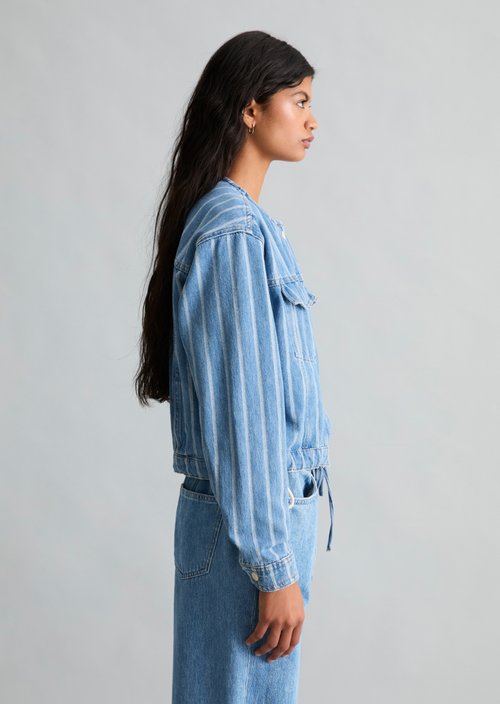 Boxy Striped Denim Jacket — Medium Blue