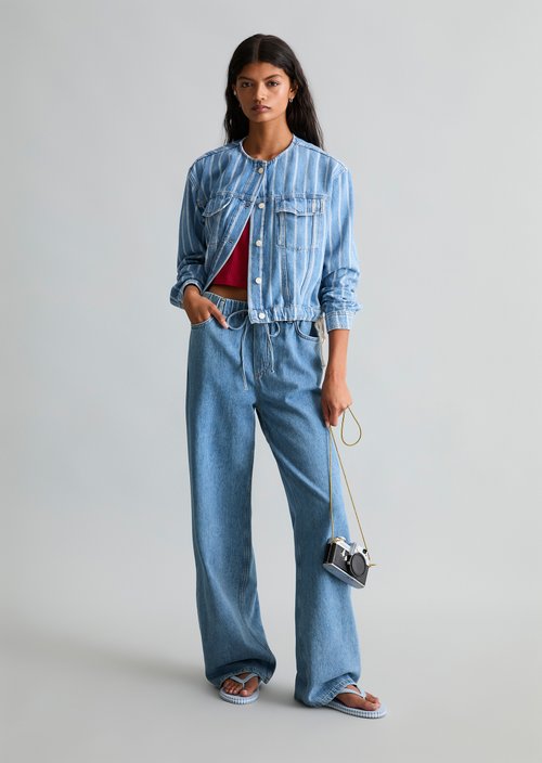 Boxy Striped Denim Jacket — Medium Blue