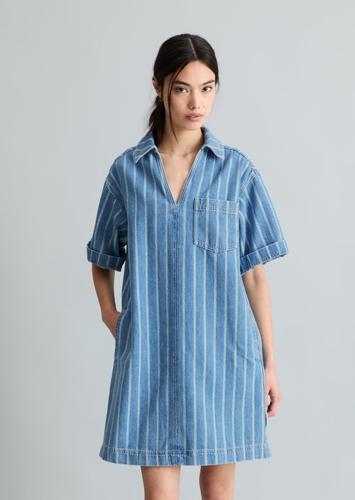 Loose-fitting striped denim dress — Medium Blue