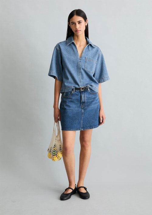 Loose-fitting denim tunic — Medium Blue