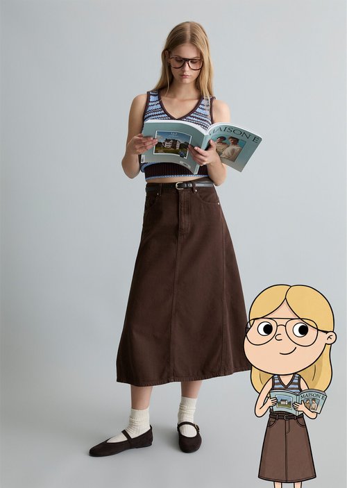 Denim skirt flared — Shaded Brown