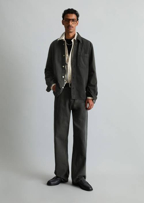 Regular denim shirt Dark Green in front view