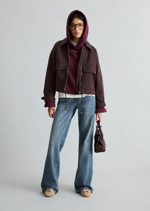 Regular-Fit Canvas Jacket Espresso Brown in front view