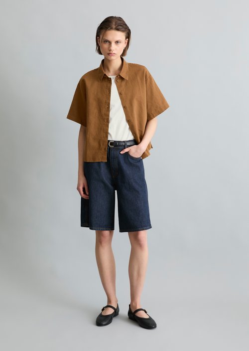 Relaxed short-sleeved blouse — Umbra Brown