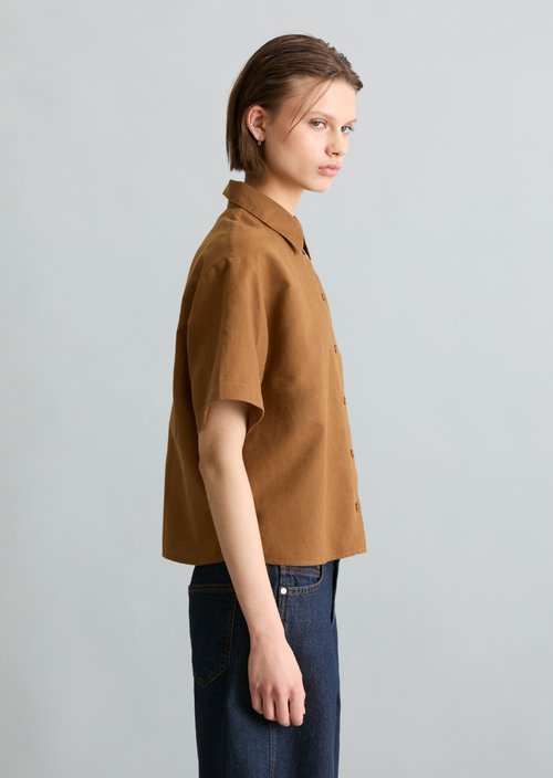 Relaxed short-sleeved blouse — Umbra Brown