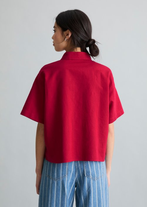 Relaxed short-sleeved blouse — Vivid Cherry