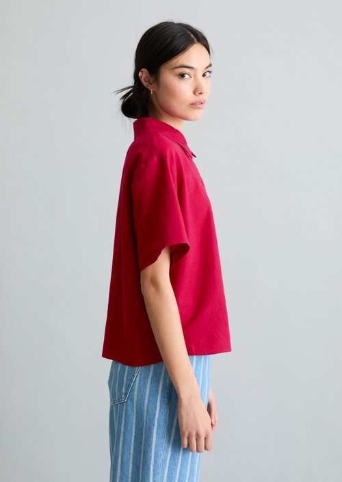 Relaxed short-sleeved blouse — Vivid Cherry