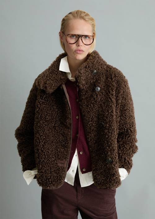 Teddy-Jacke regular Espresso Brown in Frontalansicht