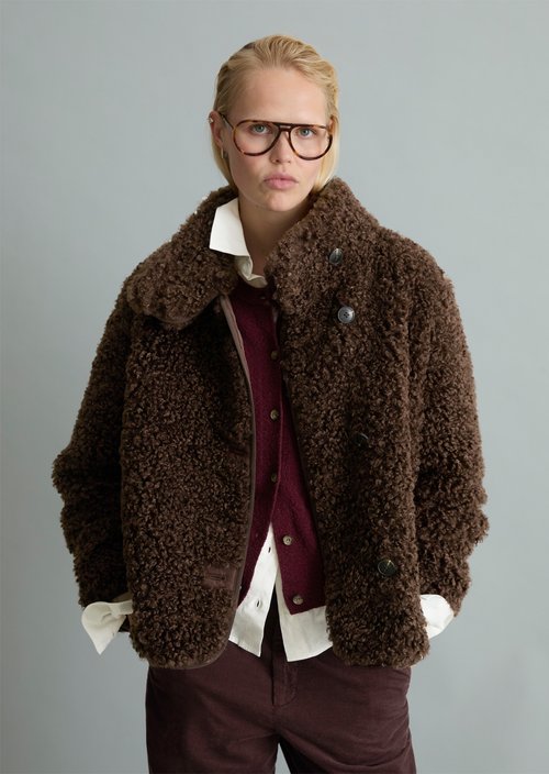 Regular-Fit Teddy Jacket — Espresso Brown