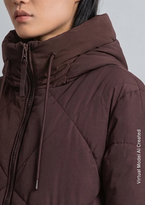 Long, Relaxed-Fit Hooded Quilted Jacket — Espresso Brown