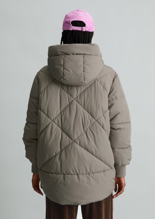 Long, Relaxed-Fit Hooded Quilted Jacket — Dolphin