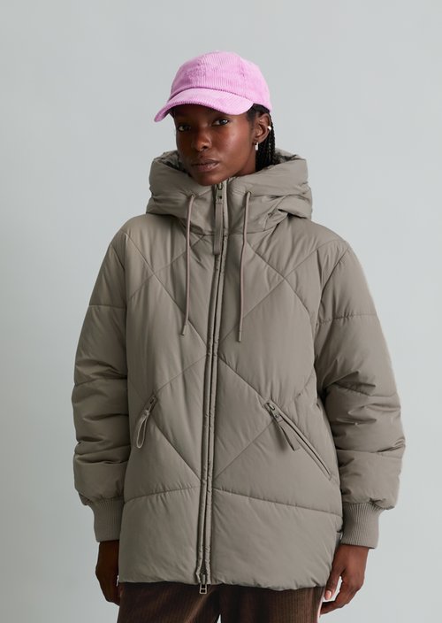 Long, Relaxed-Fit Hooded Quilted Jacket — Dolphin