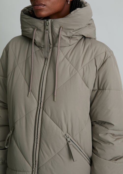 Long, Relaxed-Fit Hooded Quilted Jacket — Dolphin