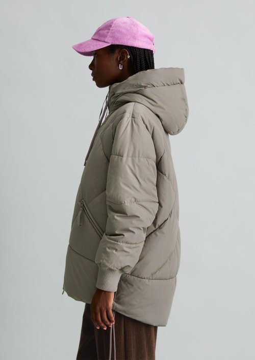Long, Relaxed-Fit Hooded Quilted Jacket — Dolphin