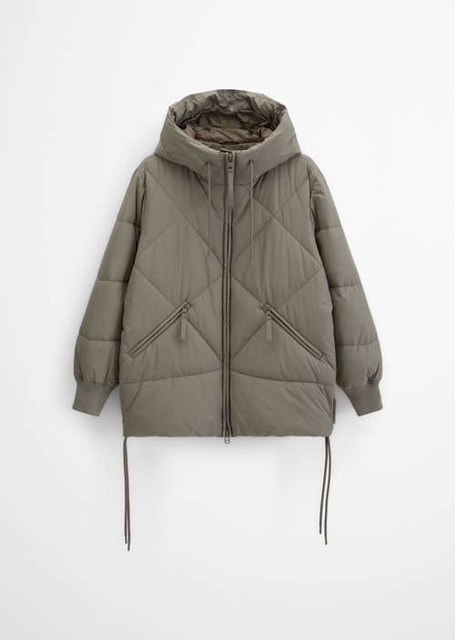 Long, Relaxed-Fit Hooded Quilted Jacket — Dolphin