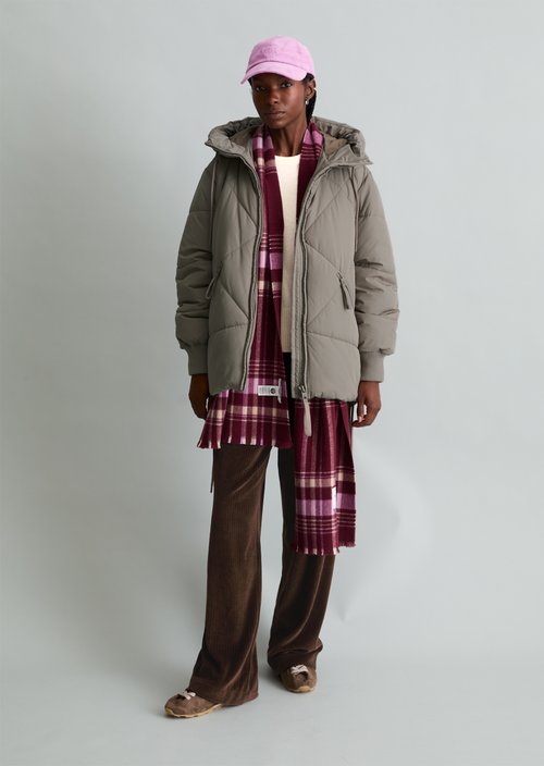 Long, Relaxed-Fit Hooded Quilted Jacket — Dolphin