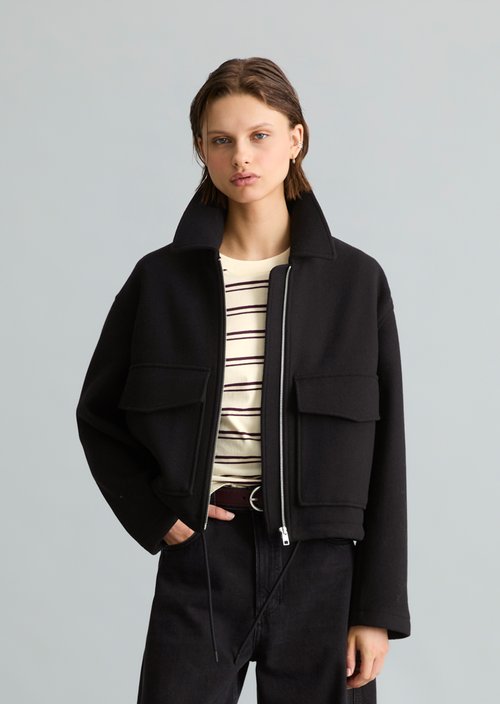 Regular-Fit Twill Jacket — Black