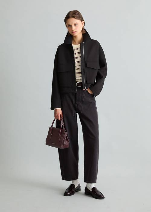 Regular-Fit Twill Jacket Black in front view