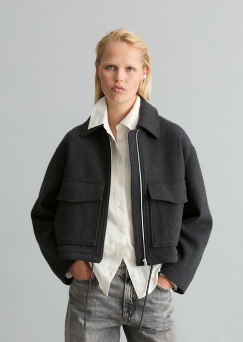 Regular-Fit Twill Jacket — Anthra Melange