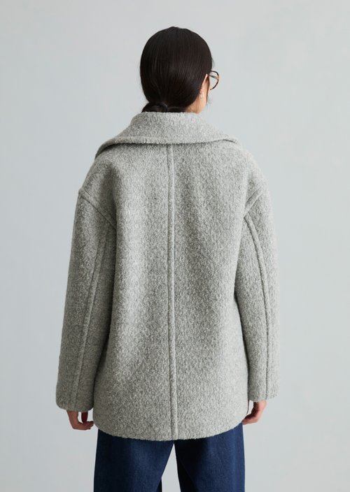 Short Bouclé Coat, Regular Fit — Stone Melange