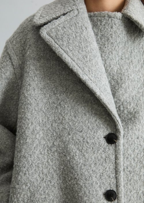 Short Bouclé Coat, Regular Fit — Stone Melange