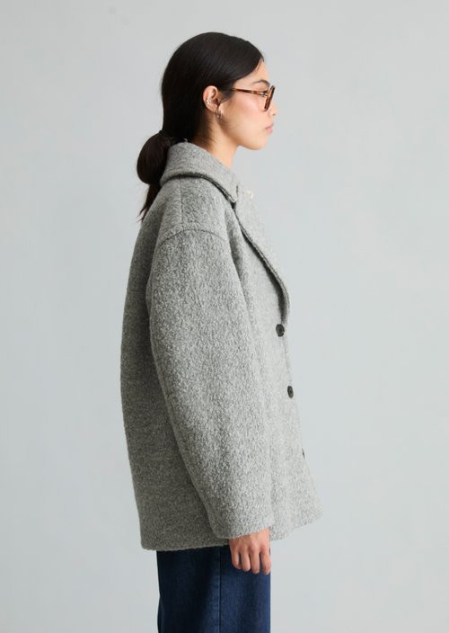 Short Bouclé Coat, Regular Fit — Stone Melange